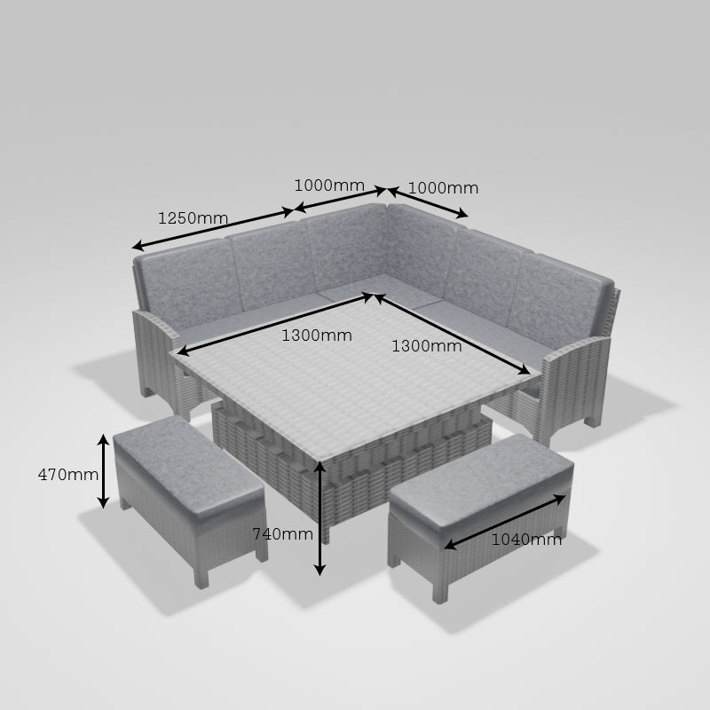 ENJOi Bordeaux Grand Curved Corner Height Adjustable Table Set