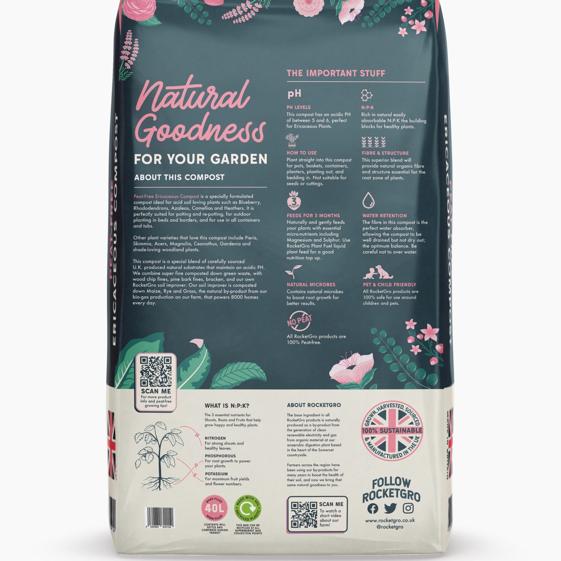 Rocket Gro Peat-Free Ericaceous Compost 40L